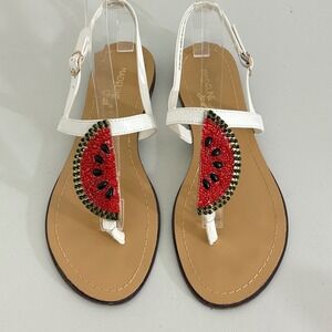 Madeline Stuart Womens Sandals 8M MSCONRAD White Watermelon Beaded Thong Casual